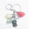 Anelli chiave naturale a pietra ruvida set di tining keychain cristallo di cristallo fluorite da uomo porta automobilistica per auto -moto gioielli dro dhgarden dhokc