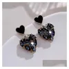 Dangle Chandelier Fashion Jewelry Black Heart Diamond Rhinestone Earrings S925 Sier Post Women Elegant Hearts Drop Delivery Dhitq