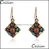 Charm Vintage Ethnic Style Drop Earrings Bohemian Mti Color Crystal Dangle For Women Girls Wedding Statement Design Jewelry Delivery Otdr9