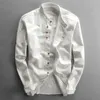 Mens Casual Shirts Men Cotton Linen Shirt Formal Retro Chinese Style Long Sleeve Mandarin Collar Casual Shirts Soft Comfort Clothing Plus Size 7XL 230202