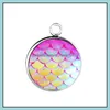 Charms 16Mm Round Charm For Necklace And Bracelets Jewelry Making Stainless Steel Resin Fish Scales Mermaid Pendant Drop Delivery Fi Ot9Da