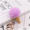 Party Favor Plush Ice Cream Key Ring Soft Ball Keychains Keys Holder Lage Bags Pendant Gift Toys Birthday Supply 1 8tz H1 Drop Deliv Dhk8s