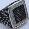 Bagues en grappe Bijoux en argent sterling 925 Bague homme en diamant noir et blanc brillant de luxe haut de gamme