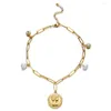 Bracelets de cheville MinaMaMa en acier inoxydable gland baroque perle pied chaîne cheville pour femmes mode pièce de monnaie jambe bijoux accessoires