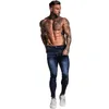 Jeans masculinos Blue Brand Men Slim Fit Super Skinny para Hip Hop Street Desgaste das pernas Fashion Stretch Pants Drop