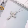 Pendant Necklaces New 925 Silver Exquisite Bible Jesus Cross Pendant Necklace for women men Crucifix Charm Simulated Platinum Diamond Jewelry N028 G230202