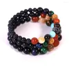 Strand Natural Stone Yoga Chakra Armband Retro åtta planeter Round Ball Pärled Stretch Universe Solar Men Man