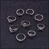 Bant Halkaları Vintage Punk Knuckle Boho Mii Ring Seti 9 PCS/Set Denizkızı Kuyruk Pusulası Yoga Oyuk Oyma Düğün Damlası Teslim Dhazh