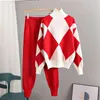 Tweede stuk broek voor dames geomatrische vrouwen trui pakken sets herfst winter