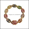 L￤nkkedja hiphop -armband uts￶kta bling mticolor zircon mode m￤n 18k guld pl￤terad knapp smycken droppleverans dhxjr