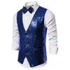 Män västar glänsande guld paljett glittrande väst män smal fit v hals 2 stycken mens väst med bowtie bröllop fest scen prom kostume gilet 230202