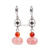 Dangle Lustre Boucles D'oreilles En Pierre Naturelle Sculpture Mini Petite Citrouille Cristal Agate Pierre Précieuse Goutte Avec Des Gemmes Noires Pour Les Femmes Partie Gi Dha5Z