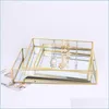 Badezimmer-Aufbewahrungsorganisation Glas-Make-up-Organizer-Box Kosmetik mit goldenem Rand Schmuck Pinsel Lippenstift Drop Lieferung Home Garde Dh1Xh