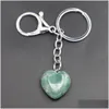Porte-clés en pierre de cristal naturel, en forme de cœur, en forme de cœur, rose, œil de tigre, chaînes à quartz, cadeaux pour hommes et femmes, cadeaux juifs Dhgarden Dhjtd