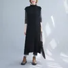 Casual Dresses Korea Style Open Split Black Knitted Sweater Dress Sleeveless Office Lady Outwear Work Slim Women Midi Autumn