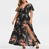 Plus size Dresses Size for Women Sexy Bohemian Vneck Floral Print Maxi Short Sleeve Boho Beach Party Long Vestidos 5XL 230202