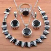 Ketting oorbellen set st bruid bruiloft sieraden zilveren kleur vrouwen mode kostuum natuurlijk zwart kubieke zirkonia ronde accessoires js0146