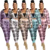 Designer New Womens Tracksuits Plaid Zipper Hooded Coat Pants Fashion Casual Sports Two-piece Set 5 Colours