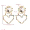 Dangle Chandelier S1936 Bijoux de mode Peach Heart Boucles d'oreilles Colorf Rhinstone Stud C3 Drop Delivery Dh3Iw