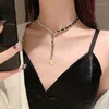Choker ARLIE Trend Golden Chain Leather Necklaces For Women Long Tassel Rhinestones Statement Jewelry Party Gifts