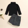 Clothing Sets Toddler Baby Girls 2Pcs Fashion Outfits Half Plaid Dress Tops Set Long Sleeve Knitted Pullover Side Pockets Irregular Skirt 230202