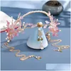 Hair Clips Barrettes Tassel Fake Earrings Hairband Chinese Style Leaf Long Headband Hanfu Travel Pography Fairy Jewelry Drop Deliv Dhkn7