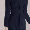 Casual jurken vrouwen lange mouw knielende elegante pullover o nek a-line slanke taille vestido femme fashion business bodycon kleding