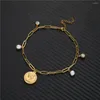 Bracelets de cheville MinaMaMa en acier inoxydable gland baroque perle pied chaîne cheville pour femmes mode pièce de monnaie jambe bijoux accessoires