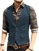 Męskie kamizelki męskie kamizelka kamizelka V Neck Wool Herringbone Tweed Casual Waistcoat Formal Business Vest Groomman for Green/Black/Brown/Coffee 230202