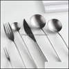 Bestecksets Silber 304 Edelstahl Westernbesteck Set Retro Abendessen Messer Gabel Löffel Spezialgabeln Kaffee Tee Obst GabelFlachware Dhugc