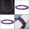 Link Chain Handmade Gem Semi Precious Gemstone 8Mm Round Beads Stretch Bracelets For Women Men Natural Amethyst Jewelry Wholesale D Otadr