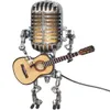 Decorative Objects Figurines Vintage Microphone Robot Lamp Play Guitar Desk LED Light Miniatures Crafts Lighting Office Home Decoration 230201