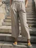 Pantalones para mujer Celmia 2023 Verano Algodón Lino Cintura elástica Ocio diario Vintage Pantalones de pierna ancha Casual Mujeres sueltas Pantalones Capris