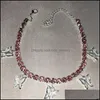 Anklets Stonefans Gold Tennis Rhinestone Biżuteria dla kobiet kryształowy motyl wisiorek kostki łańcucha plażowego Bransoletka 191 U2 DEL DHDH5