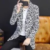 Men's Suits & Blazers DYB&ZACQ Long Windbreaker 2023 Spring And Autumn Slim Leopard Print Casual Small Suit Jacket Evening Field 3XL