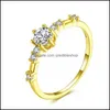 Band Rings 14K Gold Sier Ring Women Fashion 7 Crystals Wholesale C3 Drop Delivery Jewelry Dhtjy