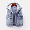 Gilets pour femmes Mode Détachable Jeans À Capuche Gilet Pour Femmes Veste Sans Manches Haute Qualité Court Denim Coréen Femme Gilet Survêtement