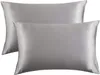 2st/Lot Bedsure Satin Pudow Case for Hair and Skin Silk Queen Size (Silver Grey, 20x30 Inches) Slip Cooling Satin Pillow Cover med kuvertstängning DHL