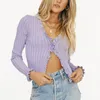 Women's Knits Women Button Up Ribbed Cardigan With Frill Trims V Neck Knit Top