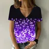 Women's T Shirts 2023 Women's Fashion Flower Painting Shirt Summer Female Floral Print V Neck Basic Tops Casual Plu Szie 3D