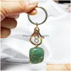 Keychains Lanyards Natural Crystal Stone Gold Wire Wrap Irregar Amethyst Quartz Agates Meditation Energy Key Ring Pendant Dhgarden Dhdxa