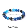 Perline 8Mm Matte Blue Stripe Agate Stone Beads Ematite Lava Strand Bracciali Per Donna Uomo Yoga Buddha Energia Gioielli Drop D Dhgarden Dh8Q1