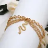 Anklets Fashion Golden Cross Chain Anklet Tassel Snake Pendant Three Layer For Women Wholesale Jewelry