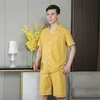 Herren-Nachtwäsche, Sommer-Männer-Pyjama-Set, blaue Baumwolle, Hemd und Shorts, Kurzarm, 2 Stück, männlich, lässig, Pyjama, Anzug, Revers, Loungewear, L-3XL