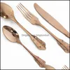 Besteck-Sets Edelstahl-Esslöffel Luxus-Vintage-Roségold-Geschirr Westliches Farbdessert für KüchengeschirrBesteck Dhu4K