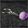 Nyckelringar Naturliga Amethyst Rough Stone Keychains Healing Crystal Mineral Prov Handväska Keyring Pendant Accessories Drop de Dhgarden Dhskq