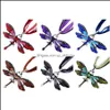 Pendant Necklaces Vintage Dragonfly Ribbon Cord Necklace Purple Red Green Crystal Bead Jewelry For Women Girls Drop Delivery Pendants Ot4Vf