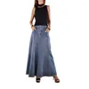 Skirts Jean 2023 Fashion Vintage Autumn Midi Denim Skirt Women High Waist Button Pockets Split Asymmetric Straight Jupe Mujer