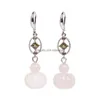 Dangle Lustre Boucles D'oreilles En Pierre Naturelle Sculpture Mini Petite Citrouille Cristal Agate Pierre Précieuse Goutte Avec Des Gemmes Noires Pour Les Femmes Partie Gi Dha5Z