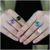 Cluster Rings Geometric Tear Drop Square Single Cubic Zirconia Cz Simple Colorf Stone Engagement Ring For Women Delivery Jewelry Dhfs3